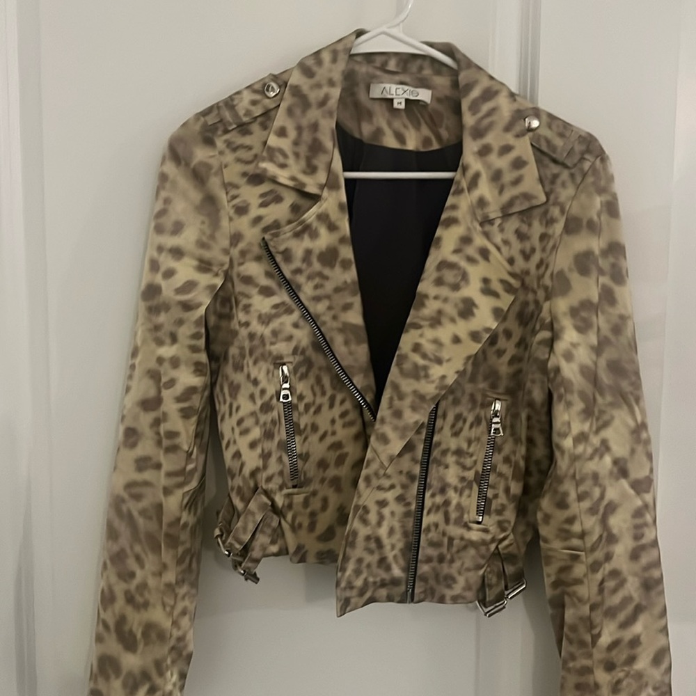 Alexis Bomber jacket, silver hardware, muted leopard size medium